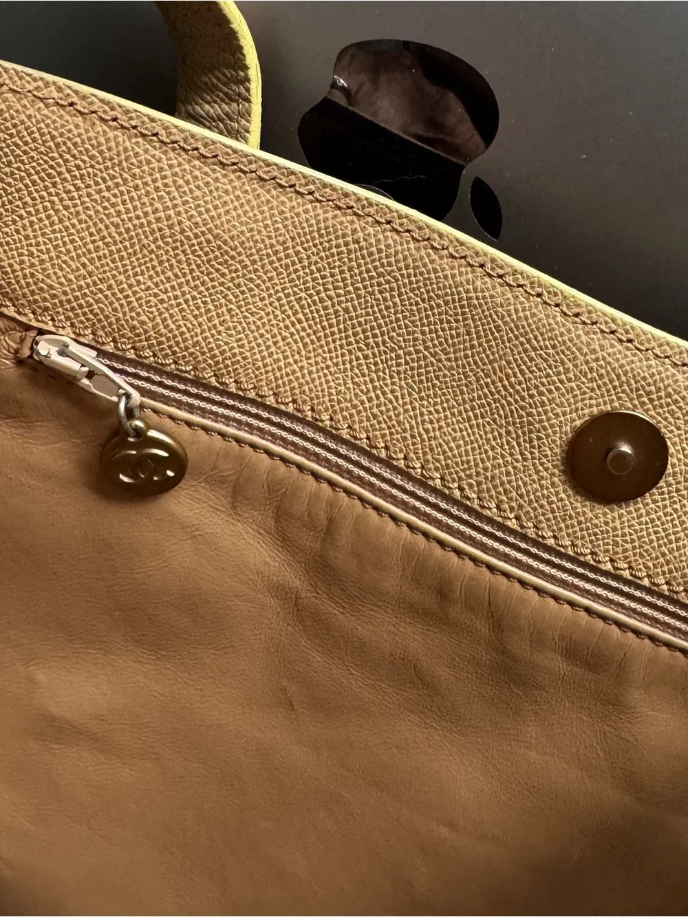 Authentic CHANEL Beige Leather Tote Shoulder Bag